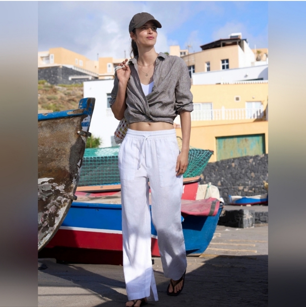 Athleta | Tall Retreat Wide Leg Linen Pant In Calla Lily White Size 12 Tall